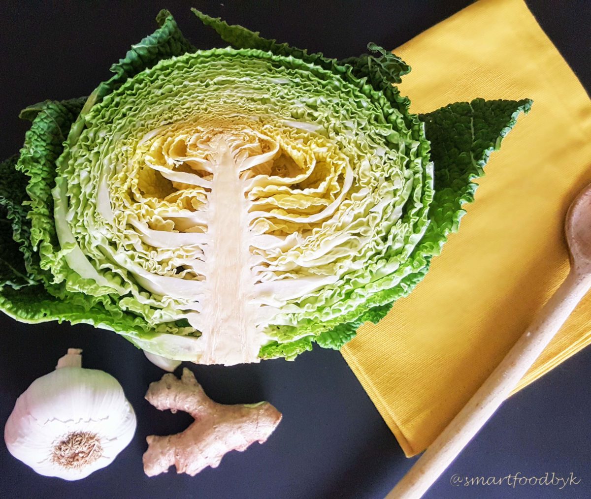 Cabbage garlic ginger, power veggies bursting with vitamins and minerals.