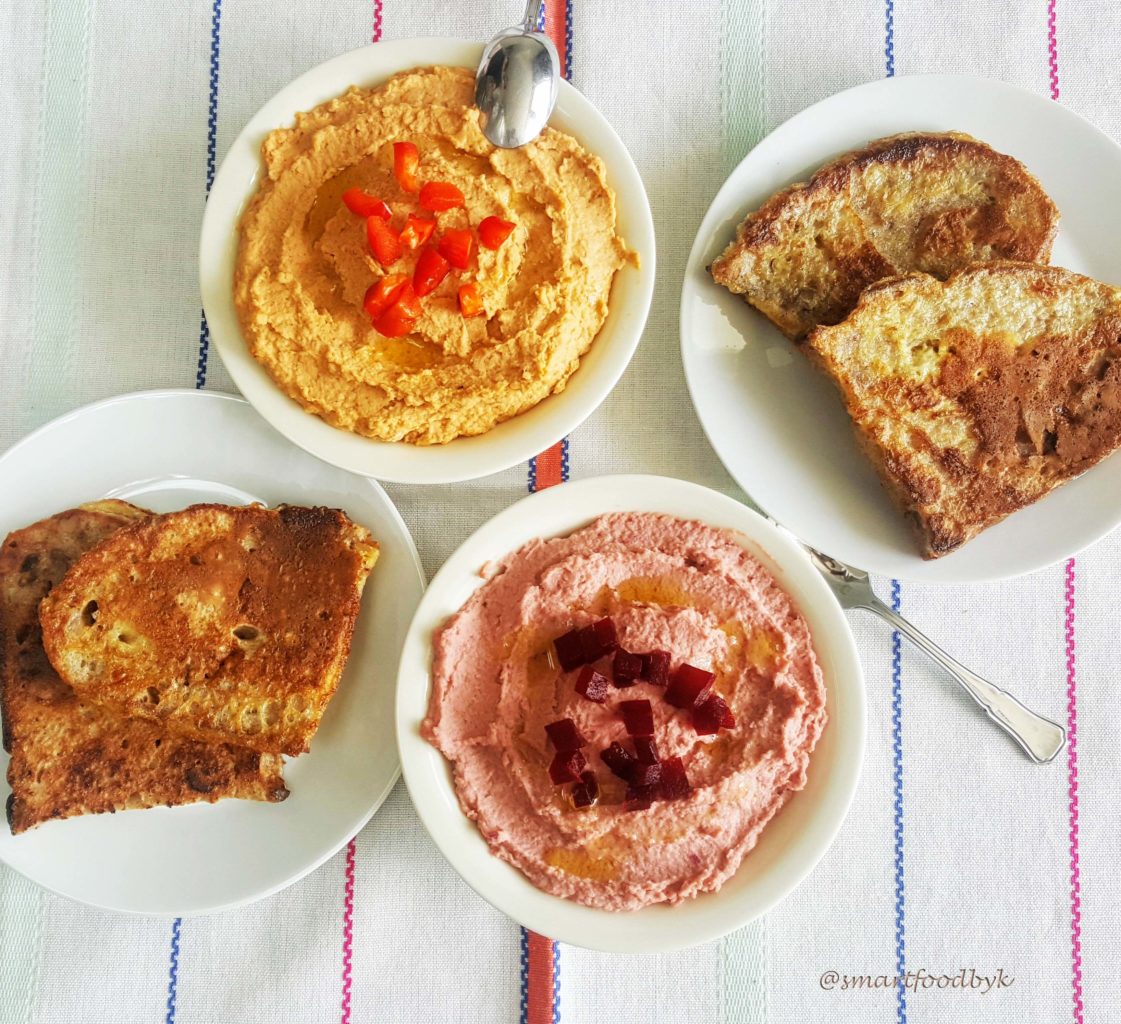 Colourful hummus with veggie flavours