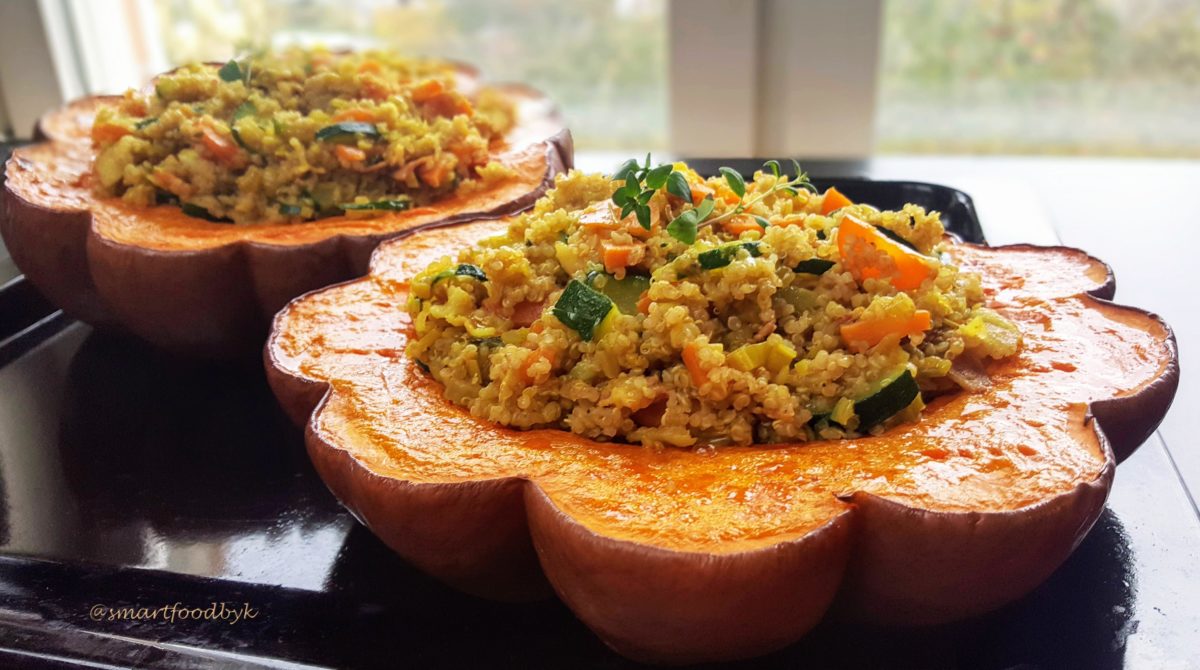 Courge musquée farcie aux petits légumes (et sans parmesan). Stuffed cheese pumpkin roast (without parmesan).