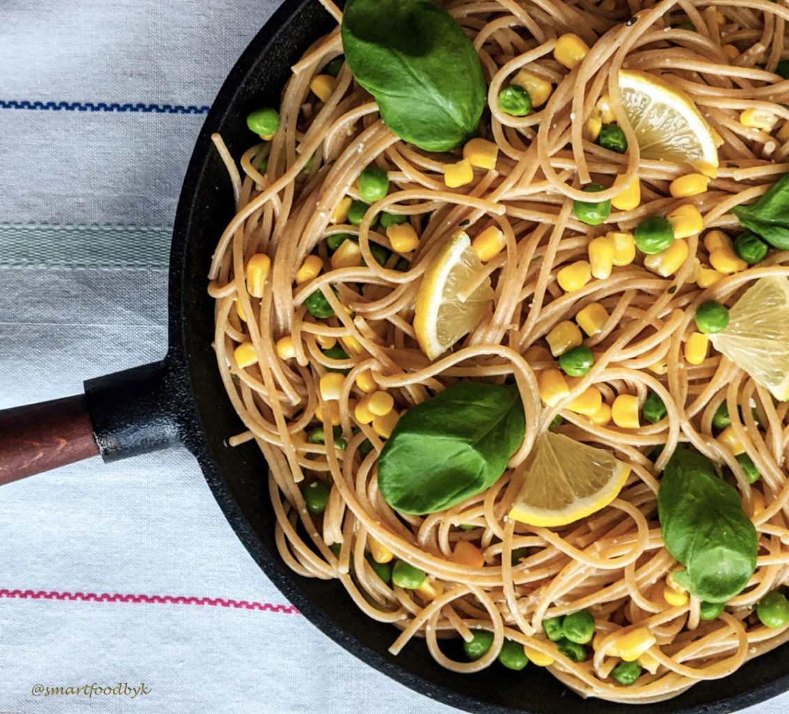 Peas and corn lemon zest pasta