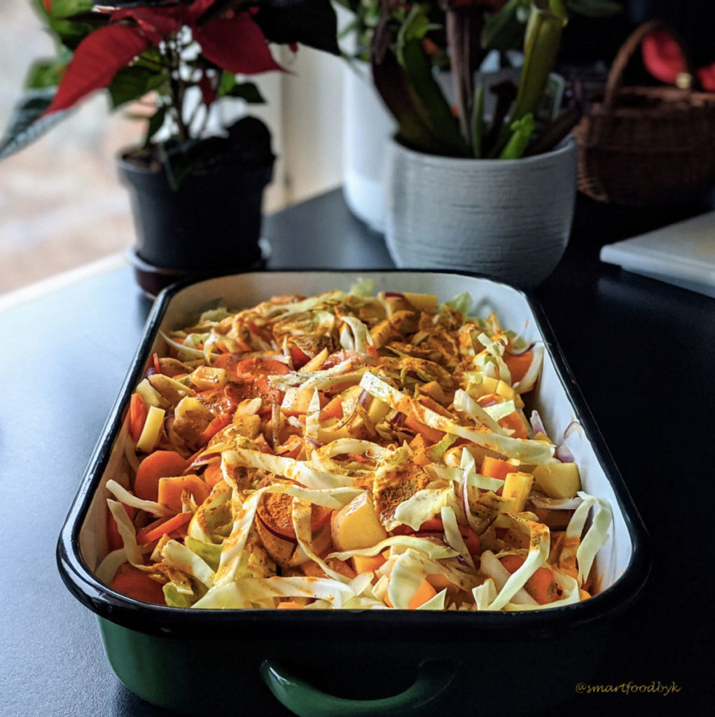 Winter veggies gratin with mustard and seeds